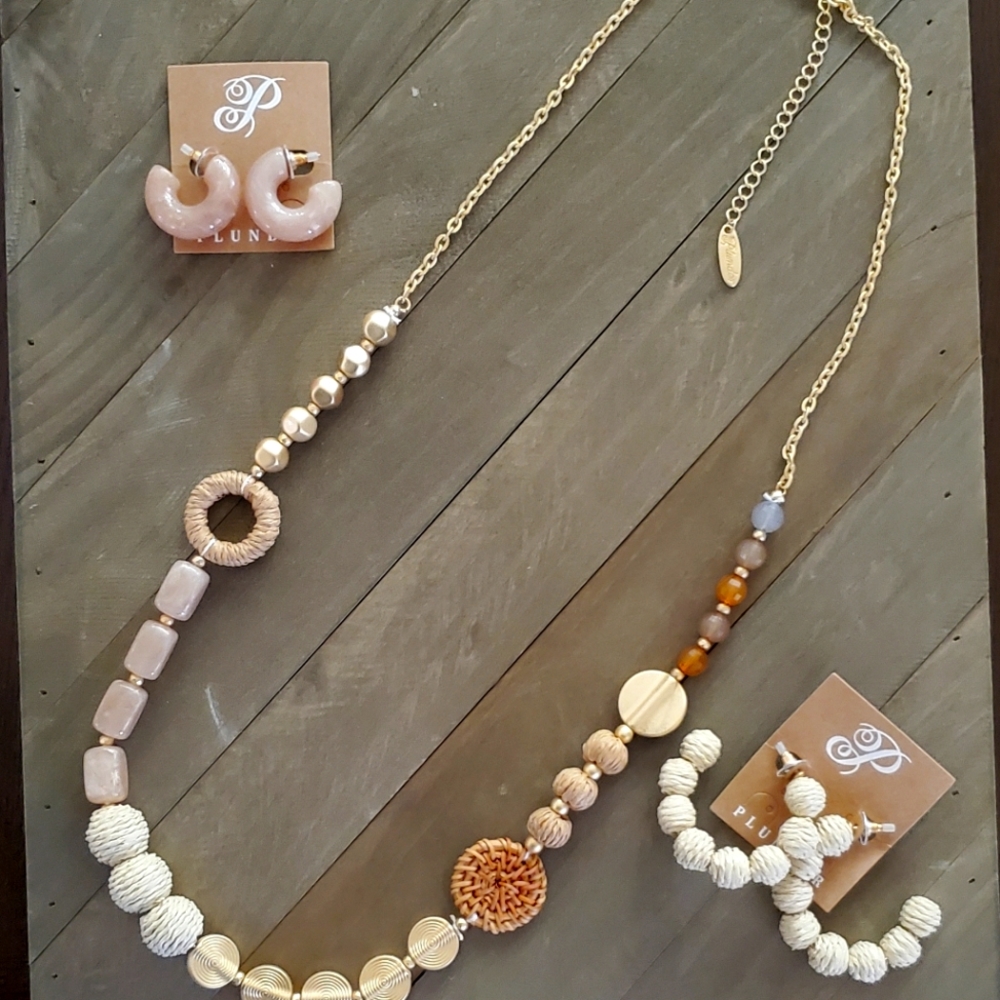 Jewelry set, includes 2 pairs of earrings and the necklace.
